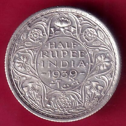 BRITISH INDIA 1939 BOMBAY MINT GEORGE VI HALF RUPEE SILVER COIN –  F2814
