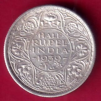 BRITISH INDIA 1939 BOMBAY MINT GEORGE VI HALF RUPEE SILVER COIN - F2844