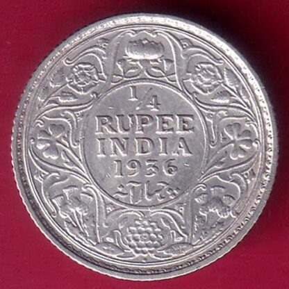 British India BOMBAY MINT 1936 George V 1/4 Rupee Silver coin - F2845