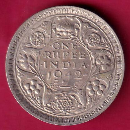 BRITISH INDIA 1942 BOMBAY MINT GEORGE VI ONE RUPEE BEAUTIFUL SILVER COIN - F2847