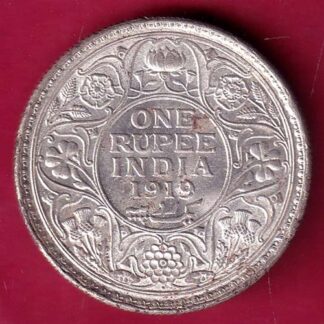 British India 1919 Bombay Mint George v One Rupee Silver coin - FB9036