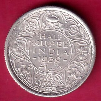 BRITISH INDIA 1939  GEORGE VI HALF RUPEE SILVER COIN - FB9067