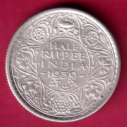 BRITISH INDIA 1939  GEORGE VI HALF RUPEE SILVER COIN - FB9067