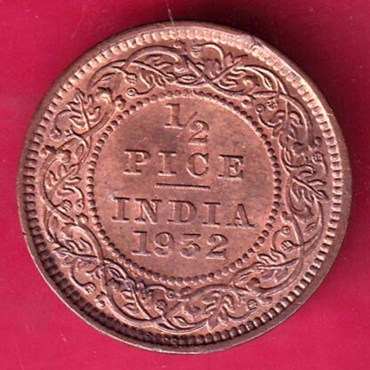 BRITISH INDIA 1932 GEORGE V 1/2 PICE COPPER COIN - FB9077 - Image 2