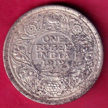 British India 1919 Bombay Mint George v One Rupee Silver coin - FB9086