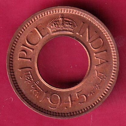 british india king george vi unc 1945 one pice beautiful copper coin - FB9098