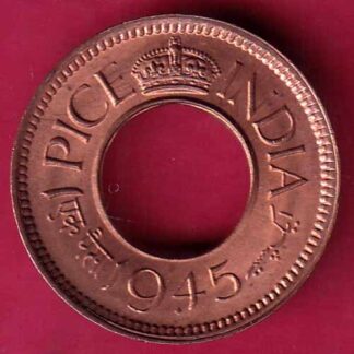 british india king george vi unc 1945 one pice beautiful copper coin - FB9181