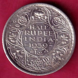 BRITISH INDIA 1939 BOMBAY MINT GEORGE VI HALF RUPEE SILVER COIN - FB9251