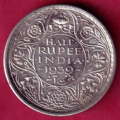 BRITISH INDIA 1939 BOMBAY MINT GEORGE VI HALF RUPEE SILVER COIN - FB9251