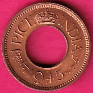 british india king george vi unc 1945 one pice beautiful copper coin:- S241