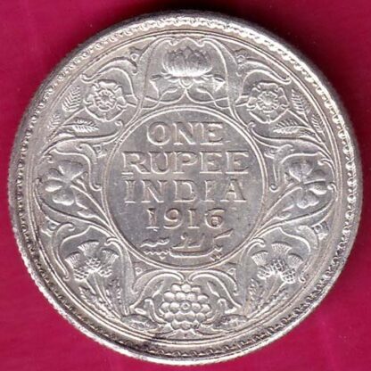 British India 1916 Bombay Mint George V One Rupee Beautiful Silver Coin:- S228