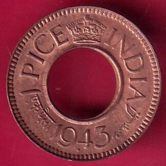 British india king george vi 1943 one pice beautiful copper coin - F3050