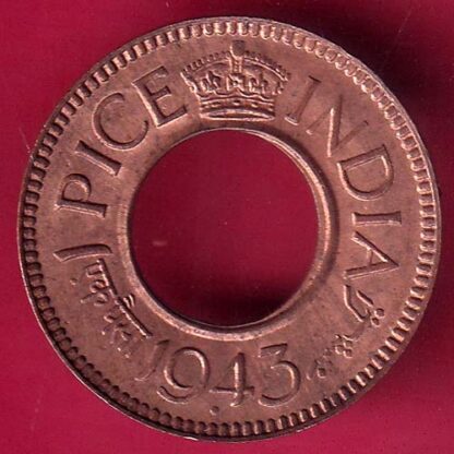 British india king george vi 1943 one pice beautiful copper coin - F3050