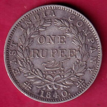 EAST INDIA COMPANY 1840 CONTINIOUS LEGEND VICTORIA QUEEN 1 RUPEE SILVER COIN  – F3065