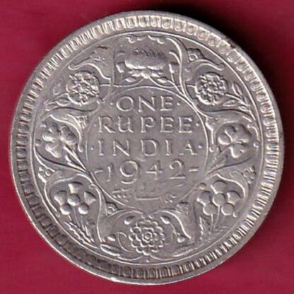 British India 1942 Bombay Mint George VI One Rupee Beautiful Silver Coin - F3106