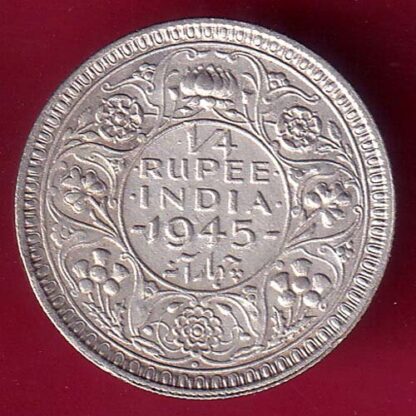 British India 1945 Bombay Mint George Vi 1/4 Rupee Silver coin – FB9606