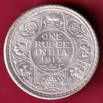 British India 1913 Bombay mint George V ONE RUPEE Silver coin - FC17
