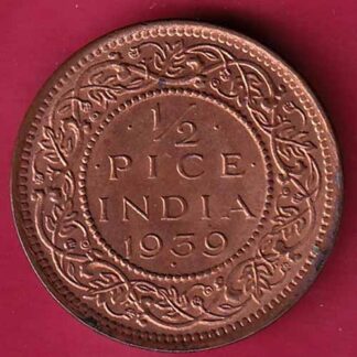 BRITISH INDIA 1939 GEORGE VI 1/2 PICE COPPER COIN – FC248