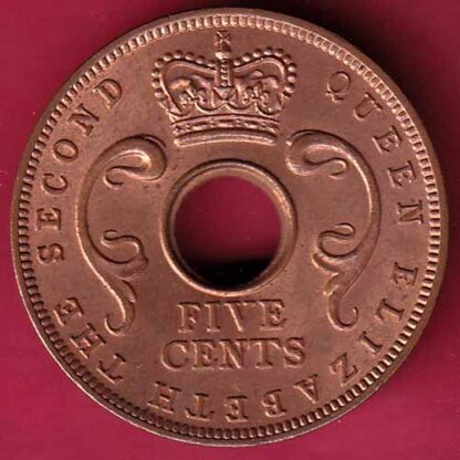 EAST AFRICA UNC 1963 “QUEEN ELIZABETH THE SECOND” FIVE CENTS RARE COIN- FC281 - Image 2