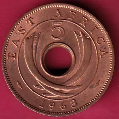 EAST AFRICA UNC 1963 “QUEEN ELIZABETH THE SECOND” FIVE CENTS RARE COIN- FC281