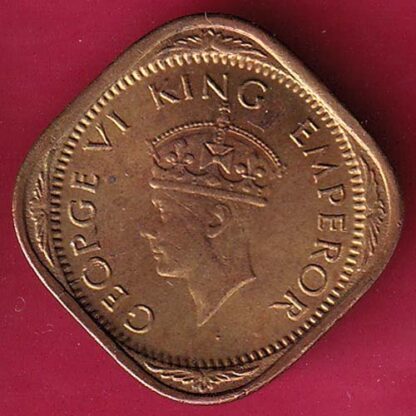 BRITISH INDIA 1944 GEORGE VI 1/2 ANNA COIN – F3841 - Image 2