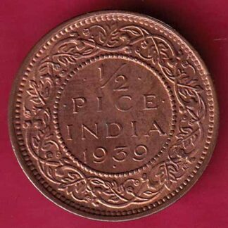 BRITISH INDIA 1939 GEORGE VI 1/2 PICE COPPER COIN – F3903