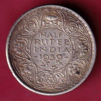 BRITISH INDIA 1939 GEORGE VI HALF RUPEE SILVER COIN – FC412