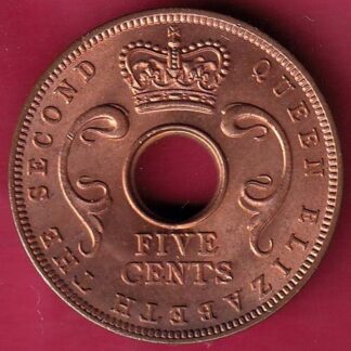 EAST AFRICA UNC 1963 “QUEEN ELIZABETH THE SECOND” FIVE CENTS RARE COIN–F4060