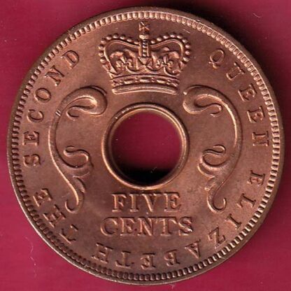 EAST AFRICA UNC 1963 “QUEEN ELIZABETH THE SECOND” FIVE CENTS RARE COIN–F4060