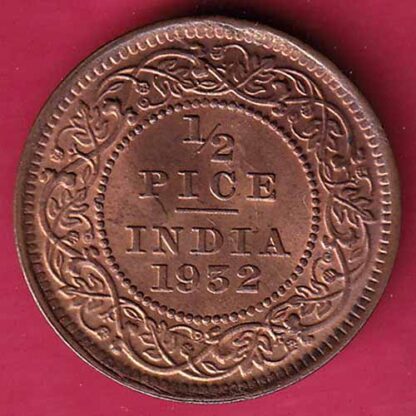 BRITISH INDIA 1932 GEORGE V 1/2 PICE COPPER COIN – FC656