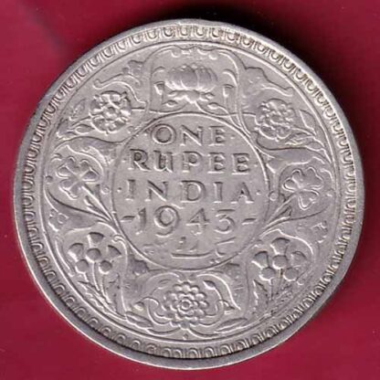 British India 1943 BOMBAY MINT George Vi ONE Rupee Rare Silver coin–FC664