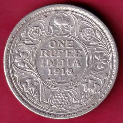 British India 1918 Bombay Mint George v One Rupee silver coin– FC881