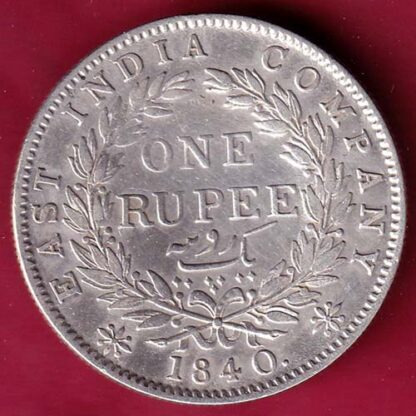 EAST INDIA COMPANY 1840 CONTINIOUS LEGEND VICTORIA QUEEN 1 RUPEE SILVER COIN –F4088 - Image 2