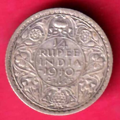 BRITISH INDIA "FIRST HEAD" 1940 BOMBAY MINT GEORGE VI 1/4 RUPEE BEAUTIFUL SILVER COIN –FC609