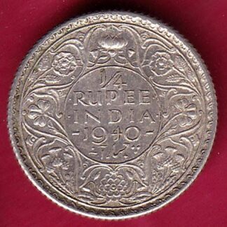 BRITISH INDIA 1940  GEORGE VI 1/4 RUPEE SILVER COIN –F4152