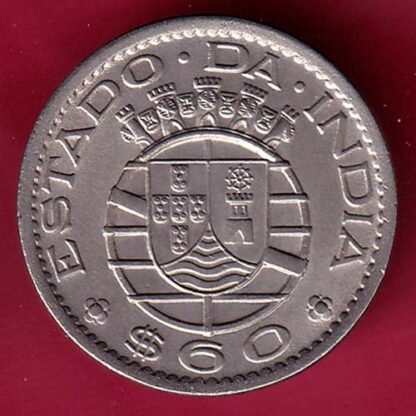 PORTUGUESE INDIA GOA 60 CENTAVOS 1958 COIN  :- F4160