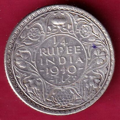 BRITISH INDIA 1940 GEORGE VI BOMBAY MINT 1/4 RUPEE SILVER COIN  – F4191 - Image 2