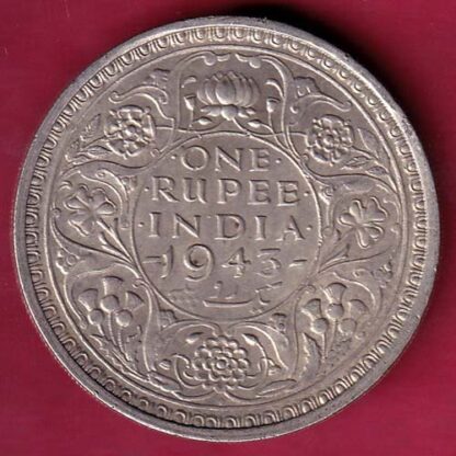 British India 1943 BOMBAY MINT George Vi ONE Rupee Rare Silver coin - F4203