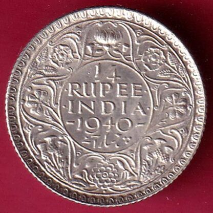 BRITISH INDIA 1940 GEORGE VI BOMBAY MINT 1/4 RUPEE SILVER COIN – F4287