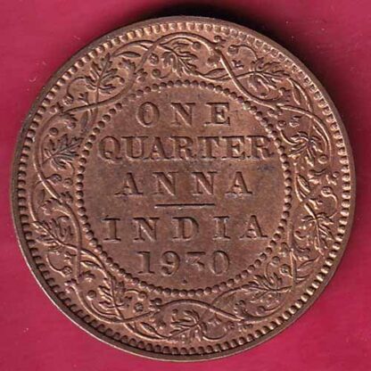BRITISH INDIA 1930 GEORGE V ONE QUARTER ANNA COPPER COIN – F4331 - Image 2