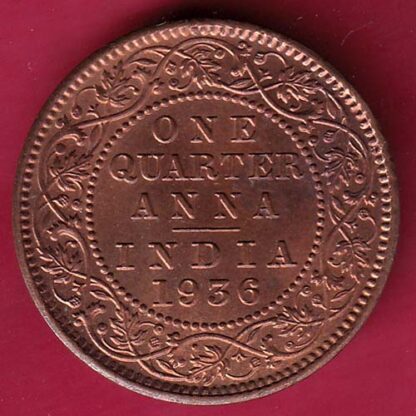 BRITISH INDIA 1936 GEORGE V ONE QUARTER ANNA – F:4356