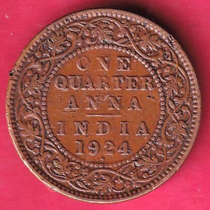 BRITISH INDIA 1924 GEORGE V ONE QUARTER ANNA COPPER COIN – F:4376