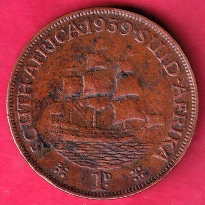 WORLD COIN SOUTH AFRICA 1939 SUID AFRIKA 1D GEORGIVS VI REX – F:4377