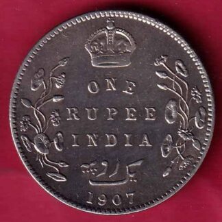 BRITISH INDIA 1907 EDWARD VII ONE RUPEE SILVER COIN- FC947