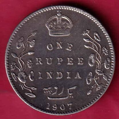 BRITISH INDIA 1907 EDWARD VII ONE RUPEE SILVER COIN- FC947