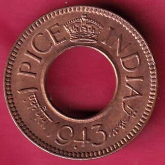 British india king george vi 1943 one pice beautiful copper coin- FC959