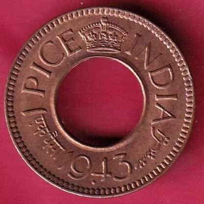 British india king george vi 1943 one pice beautiful copper coin- FC959