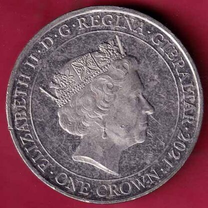 ELIZABETH II DEI-GRA REGINA. GIBRALTAR 2021 ONE CROWN FIGHT THROUGH TO FINAL VICTORY– FC1638 - Image 2