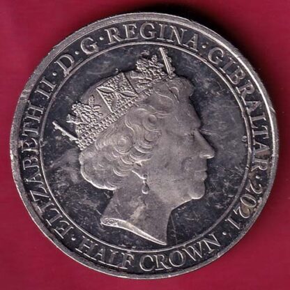 ELIZABETH II DEI-GRA REGINA. GIBRALTAR 2021 half crown fight through to final victory– F4794