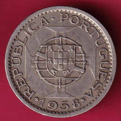 PORTUGUESE INDIA GOA 1 ESCUDO 1958 RARE COIN– FC1744 - Image 2